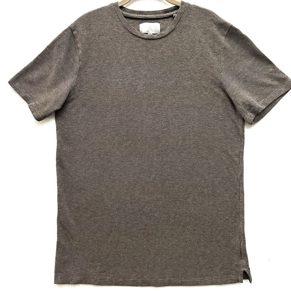 Hickey Freeman L Large Brown Black Textured Heavy Cotton T-Shirt Classic Fit
